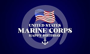 United States Marine Corps Happy Birthday Stylish Text With Usa Flag illustration Design