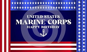 United States Marine Corps Happy Birthday Stylish Text With Usa Flag illustration Design