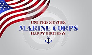 United States Marine Corps Happy Birthday Stylish Text With Usa Flag illustration Design