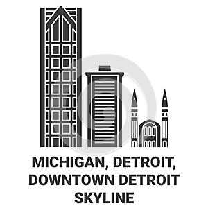 United States, Michigan, Detroit, Downtown Detroit Skyline travel landmark vector illustration