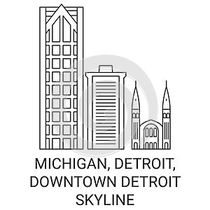 United States, Michigan, Detroit, Downtown Detroit Skyline travel landmark vector illustration
