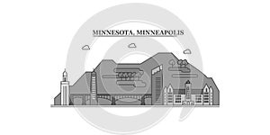 United States, Minneapolis city skyline isolated vector illustration, icons