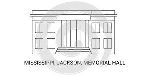 United States, Mississippi, Jackson, Memorial Hall, travel landmark vector illustration