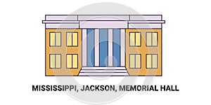 United States, Mississippi, Jackson, Memorial Hall, travel landmark vector illustration