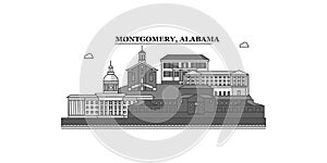 United States, Montgomery city skyline isolated vector illustration, icons