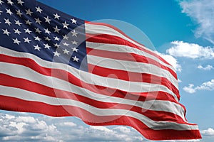 United States national flag waving blue sky background realistic 3d illustration