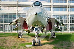 United States Navy F14 Tomcat fighter jet with blurred background