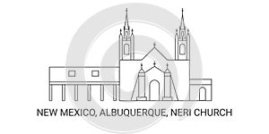 United States, New Mexico, Albuquerque, Neri Church, travel landmark vector illustration