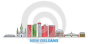 United States, New Orleans line cityscape, flat vector. Travel city landmark, oultine illustration, line world icons