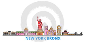 United States, New York Bronx line cityscape, flat vector. Travel city landmark, oultine illustration, line world icons