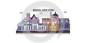 United States, New York Bronx tourism landmarks, vector city travel illustration