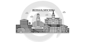United States, New York Buffalo city skyline isolated vector illustration, icons