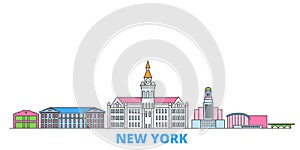 United States, New York Buffalo line cityscape, flat vector. Travel city landmark, oultine illustration, line world