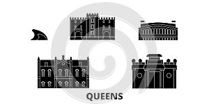 United States, New York Queens flat travel skyline set. United States, New York Queens black city vector illustration