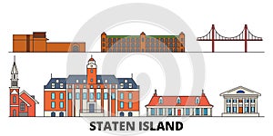 United States, New York Staten Island flat landmarks vector illustration. United States, New York Staten Island line