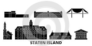 United States, New York Staten Island flat travel skyline set. United States, New York Staten Island black city vector