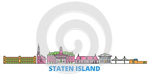 United States, New York Staten Island line cityscape, flat vector. Travel city landmark, oultine illustration, line