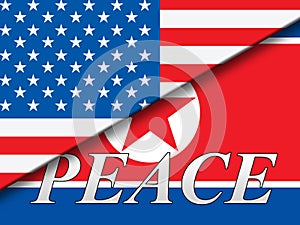 United States North Korea Peace Flags 3d Illustration