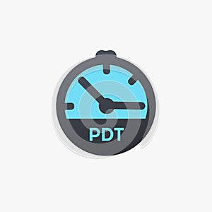 United States PACIFIC DAYLIGHT TIME PDT time zone clock icon. Stock vector illustration isolated on white background.