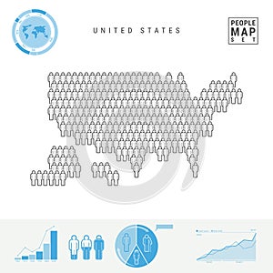 United States People Icon Map. Stylized Vector Silhouette of USA. Population Growth and Aging Infographic Elements photo