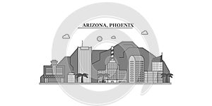 United States, Phoenix city skyline isolated vector illustration, icons