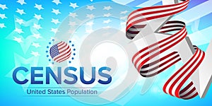 United States Population Census 2020 banner. Vector illustration with American striped flag and stars. Can be used for landing photo
