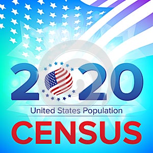 United States Population Census 2020 banner. Vector illustration with American striped flag and stars. Can be used for landing photo