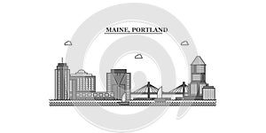 United States, Portland City city skyline isolated vector illustration, icons