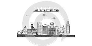 United States, Portland city skyline isolated vector illustration, icons