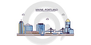 United States, Portland City tourism landmarks, vector city travel illustration