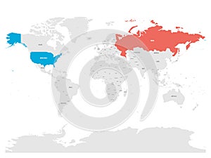United States and Russia highlighted on political map of World. Vector illustration