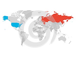 United States and Russia highlighted on political map of World. Vector illustration