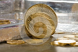 United States Saint-Gaudens Double Eagle Gold Coin with Silver Bars