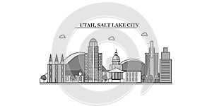 United States, Salt Lake City city skyline isolated vector illustration, icons