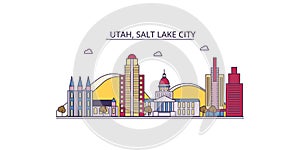 United States, Salt Lake City tourism landmarks, vector city travel illustration