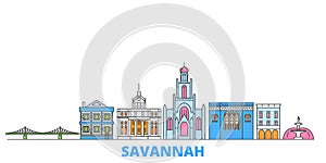 United States, Savannah line cityscape, flat vector. Travel city landmark, oultine illustration, line world icons