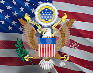 United States Seal on USA flag design on a United States background. American Flag Background for United States Holidays, 3d