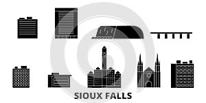 United States, Sioux Falls flat travel skyline set. United States, Sioux Falls black city vector illustration, symbol