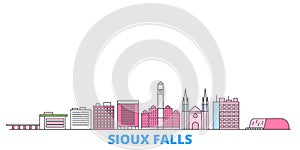 United States, Sioux Falls line cityscape, flat vector. Travel city landmark, oultine illustration, line world icons