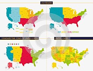 United states. Standard time zones of united states. USA region