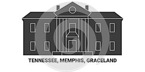 United States, Tennessee, Memphis, Graceland, travel landmark vector illustration