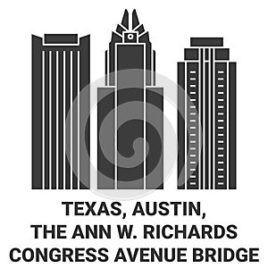 United States, Texas, Austin, The Ann W. Richards Congress Avenue Bridge travel landmark vector illustration