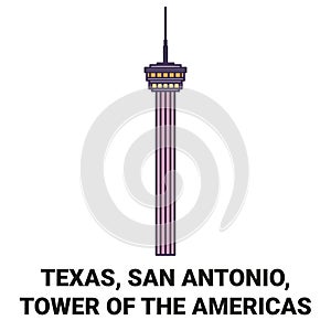 United States, Texas, San Antonio, Tower Of The Americas travel landmark vector illustration