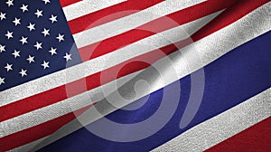 United States and Thailand two flags textile cloth, fabric texture