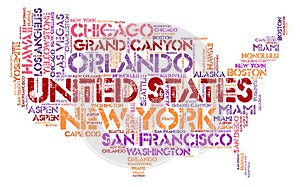 United States top travel destinations word cloud