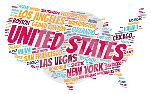 United States top travel destinations word cloud photo