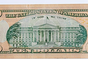 United States Treasury Building on 10 US dollars bill