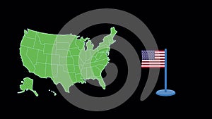 United States USA Flag and Map Shape Animation