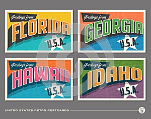 United States vintage typography postcards