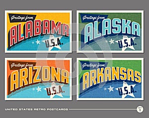 United States vintage typography postcards